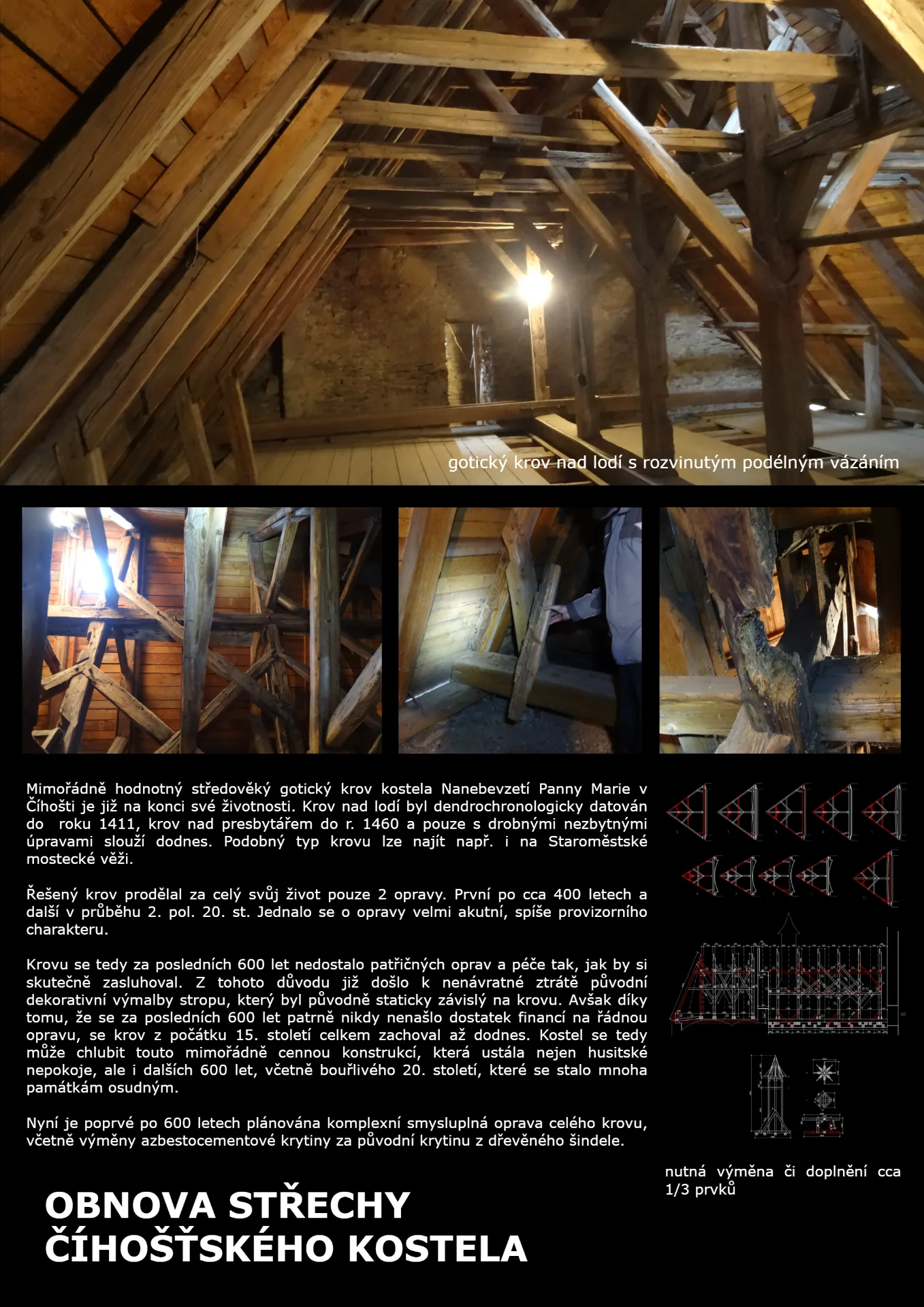 Oprava střechy nad lodí a presbytářem kostela